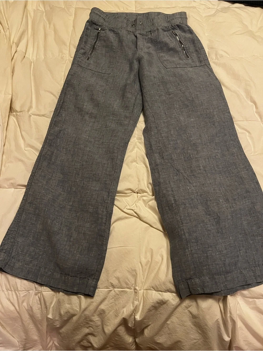 Athleta Cabo 100% Linen Wide-Leg Drawstring Pants in Chambray Blue - Picture 3 of 8